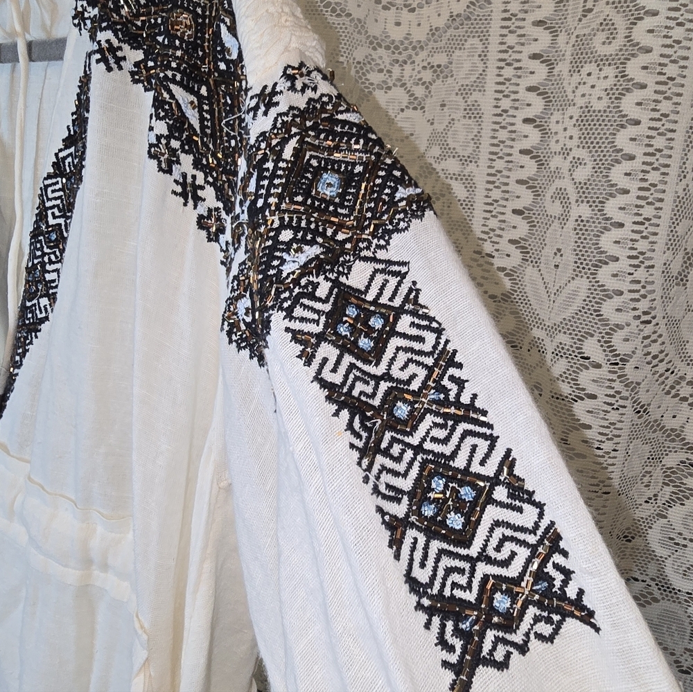 Free People Moonshiner Embellished Collar And Shoulder Long Sleeve Mini Dress, L - Picture 3 of 11